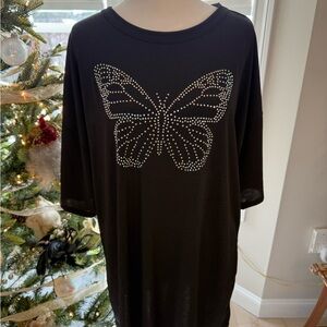 Black Rhinestone Butterfly Women's Top